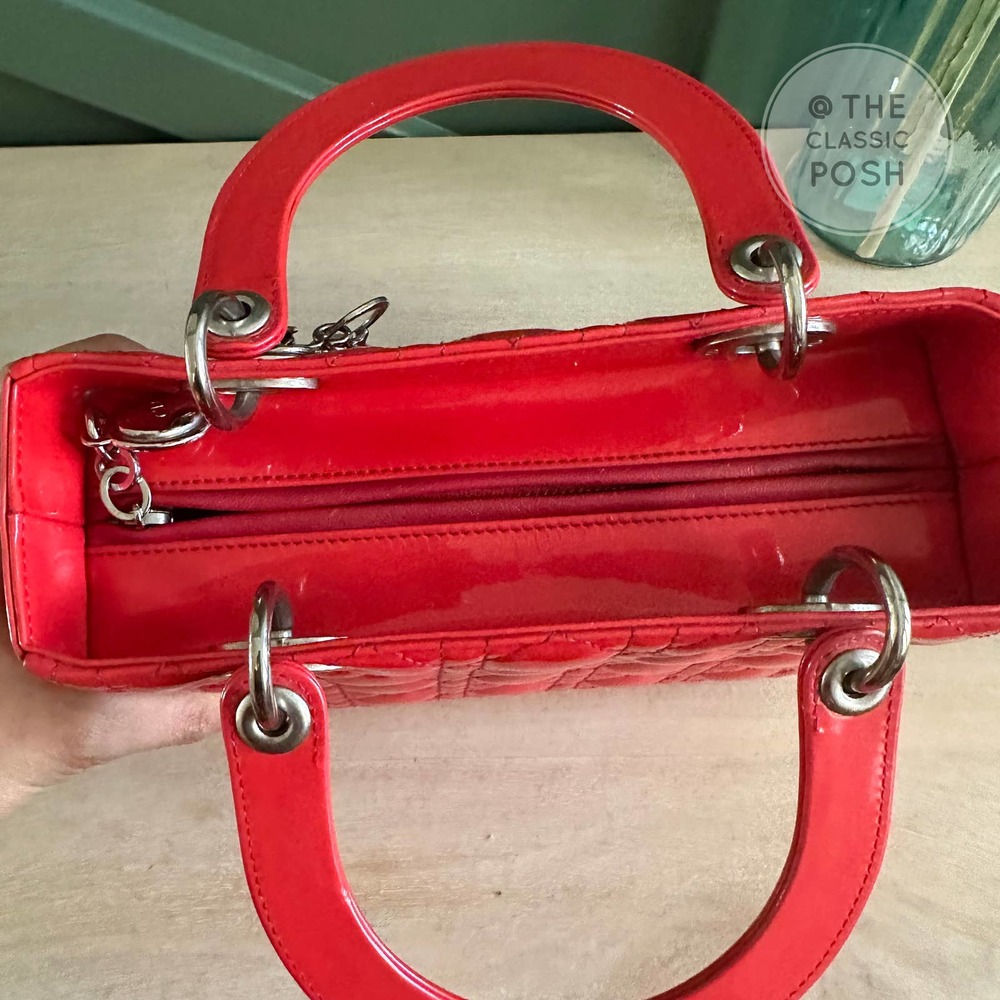❌SOLD❌EUC Christian Dior Lady Medium Patent Red Orange Silver HW - Picture 10 of 16